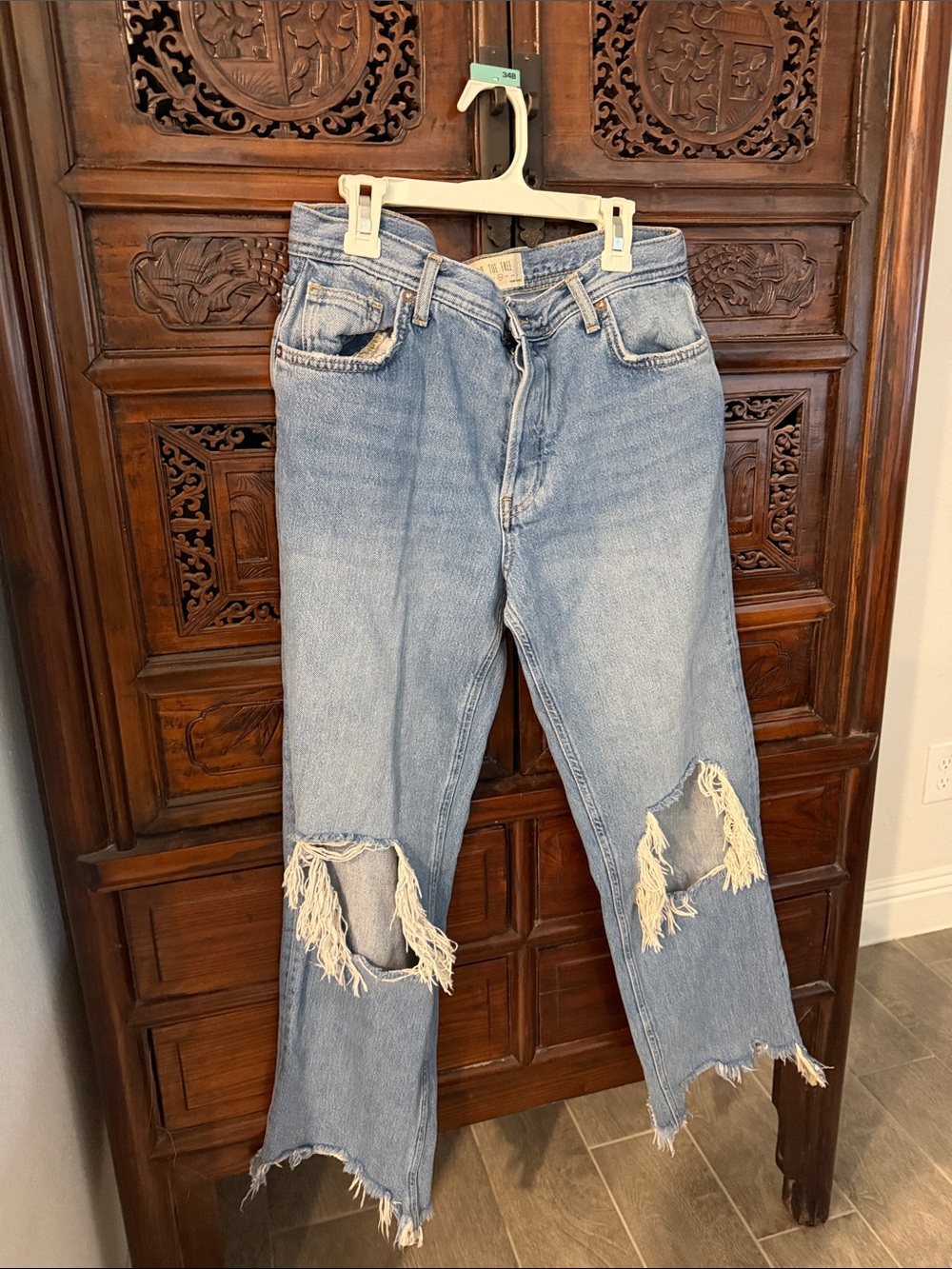 Free People Light Blue Distressed Straight-Leg Jeans